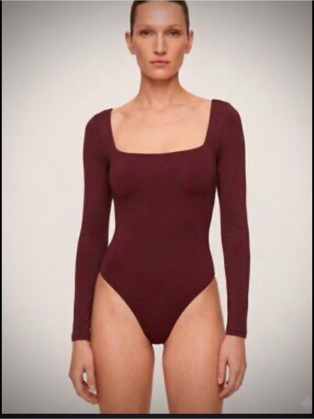 Babaton Long-Sleeve Square Neck Bodysuit - Wine